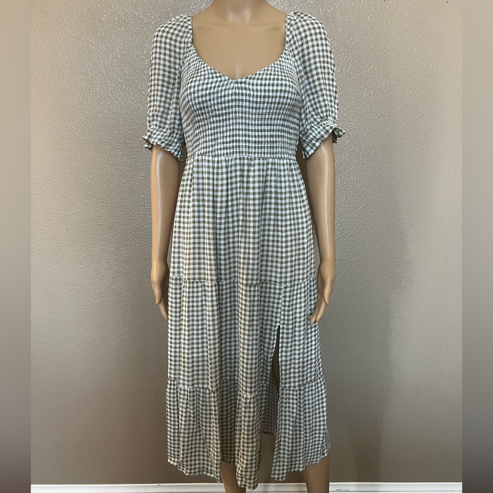 Abercrombie & Fitch Green and White Gingham Midi Dress